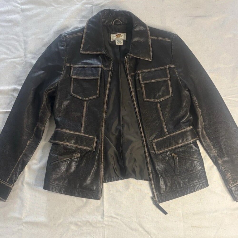 Vintage Route 66 Genuine Leather Coat Women's Medium Bomber Brown